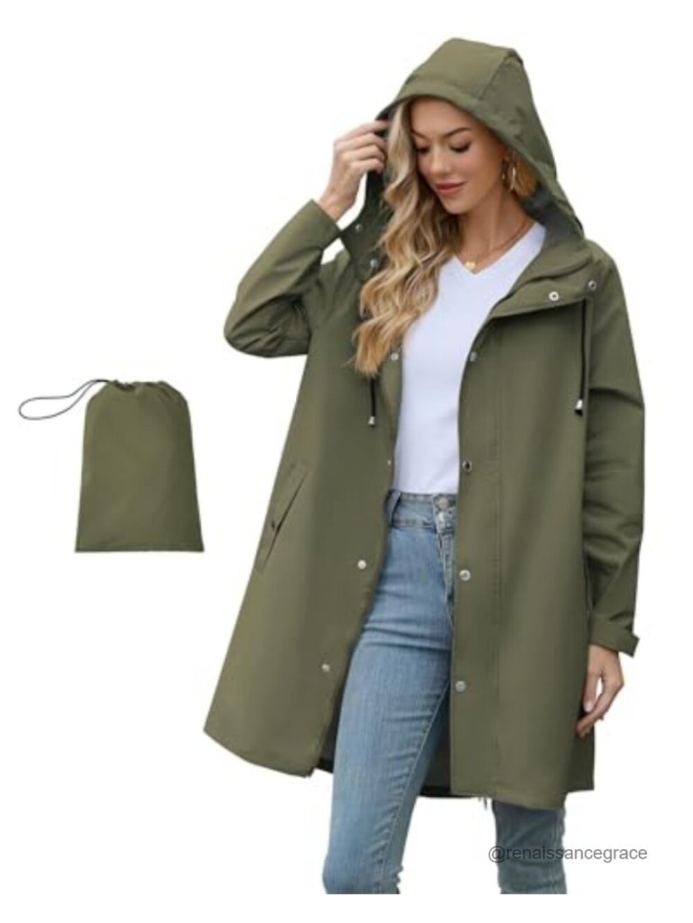 Packable Waterproof Rain Jacket Hooded Windbreaker Long Trench Coat